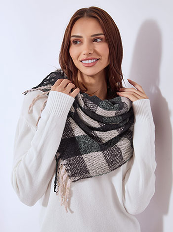 Scarf plaid with fringes in dark grey