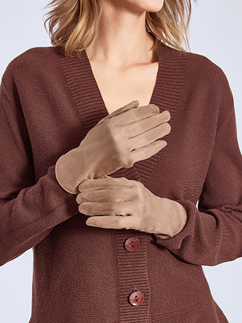 Γάντια με σουέντ όψη σε καμηλό