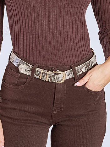 Belt leather effect with animal print in beige