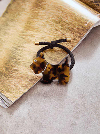 Hair tie dog with strass in brown
