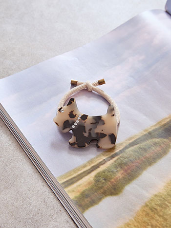 Λαστιχάκι μαλλιών σκυλάκι με strass σε μπεζ