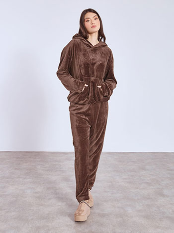 Σετ φόρμας fleece σε καφέ σκούρο