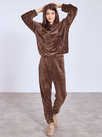 Tracksuit set fleece in dark brown