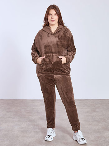 Σετ φόρμας fleece σε καφέ σκούρο