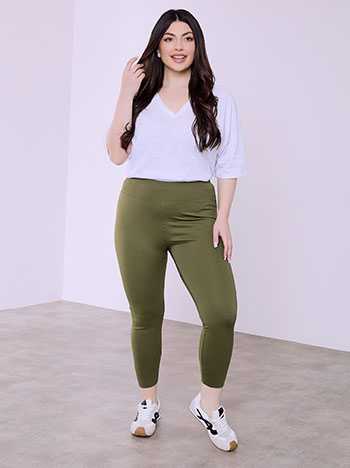 Leggings with raw hemline in olive green