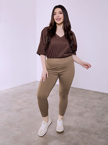 Leggings with raw hemline in light brown