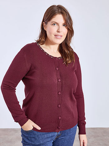 Cardigan knitted with strass in burgundy