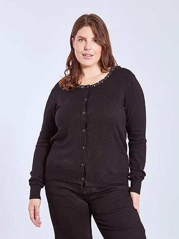 Ζακέτα πλεκτή με strass σε μαύρο