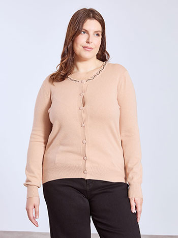 Ζακέτα πλεκτή με strass σε μπεζ