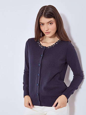 Cardigan knitted with strass in dark blue