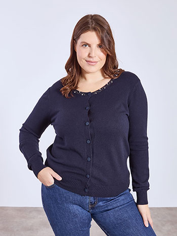 Ζακέτα πλεκτή με strass σε σκούρο μπλε