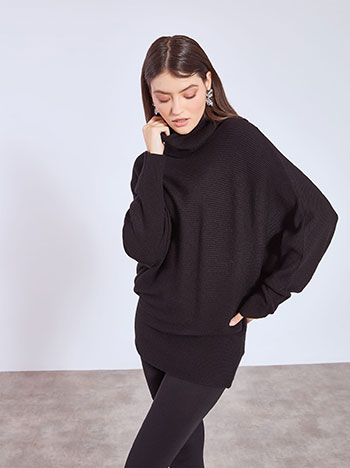 Ζιβάγκο ριπ με μανίκι νυχτερίδα σε μαύρο