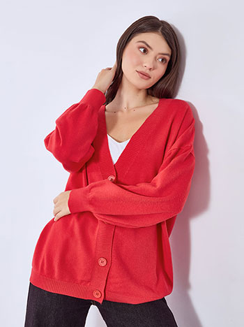 Cardigan knitted long in red