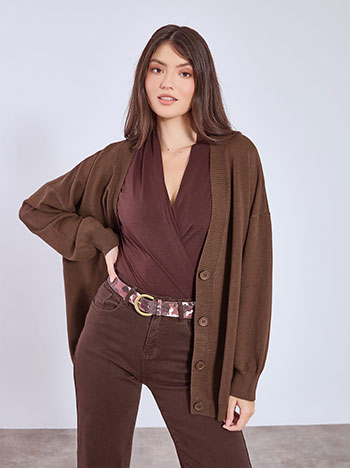 Cardigan knitted long in dark brown