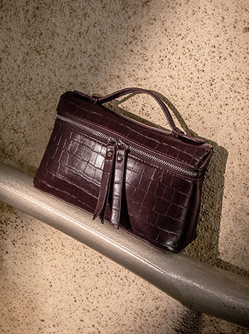 Crossbody bag croc patent in dark brown