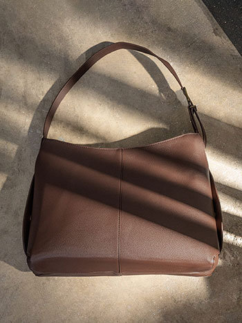Shoulder bag leather effect with buckle in dark brown