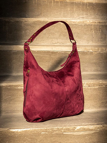 Τσάντα μονόχρωμη με σουέντ όψη σε μπορντό σκούρο