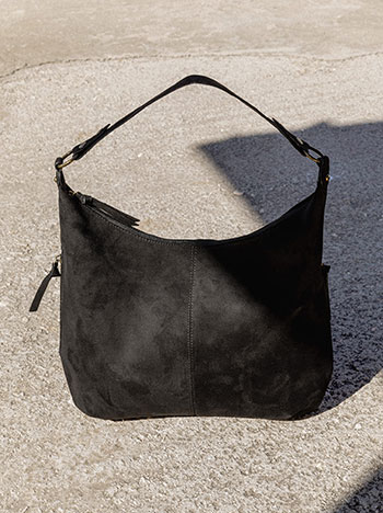 Τσάντα μονόχρωμη με σουέντ όψη σε μαύρο