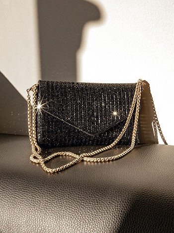 Envelope clutch bag with strass in black