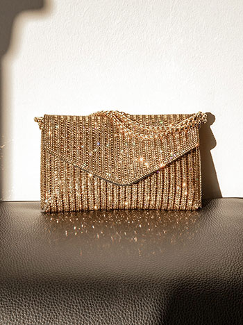 Envelope clutch bag with strass in bronze