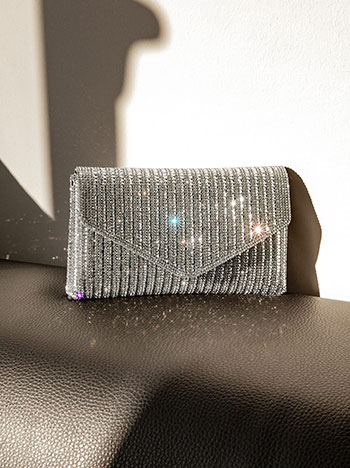 Τσαντάκι φάκελος με strass σε ασημί σκούρο