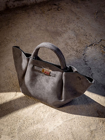 Handbag suedele like with buckle in dark grey