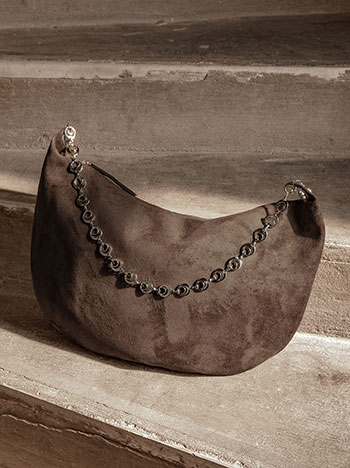 Shoulder bag suede like in dark brown