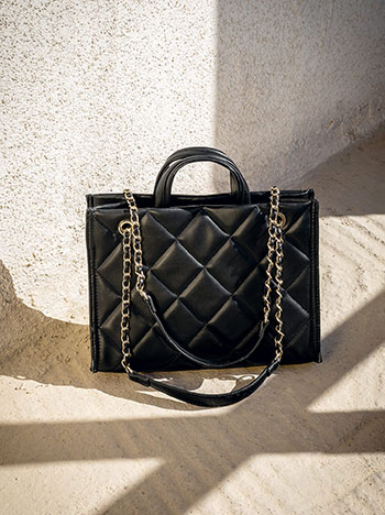 Bag leather effect quilted in black