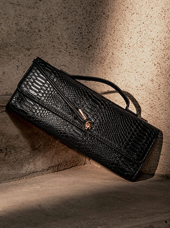 Clutch bag in snake print in black