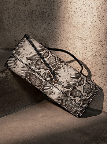 Clutch bag in snake print in beige
