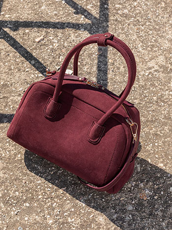 Handbag suede like in wine red