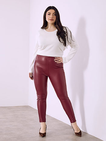 Leggings leather effect with decorative seams in wine red