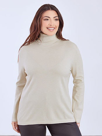 Turtleneck long with raw hemline in beige