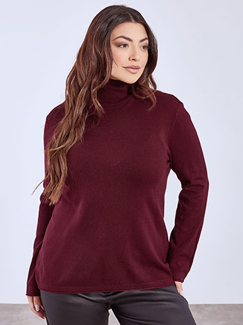Turtleneck long with raw hemline in wine red