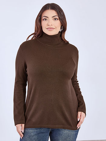 Turtleneck long with raw hemline in dark brown