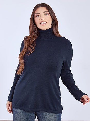Turtleneck long with raw hemline in dark blue