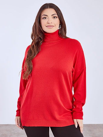 Turtleneck asymmetric with side slits in red
