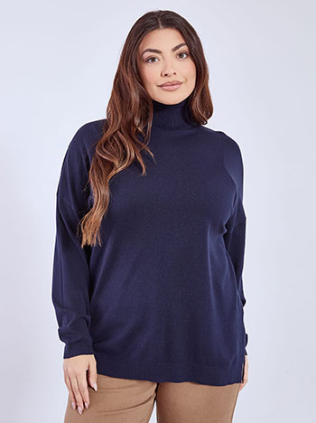 Turtleneck asymmetric with side slits in dark blue