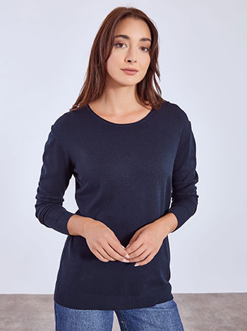 Πουλόβερ με στρογγυλή λαιμόκοψη σε σκούρο μπλε