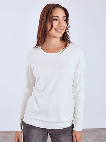 Πουλόβερ με στρογγυλή λαιμόκοψη σε εκρού