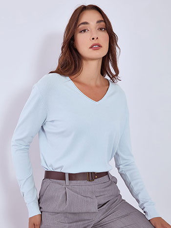 Sweater with ribbed details in sky blue