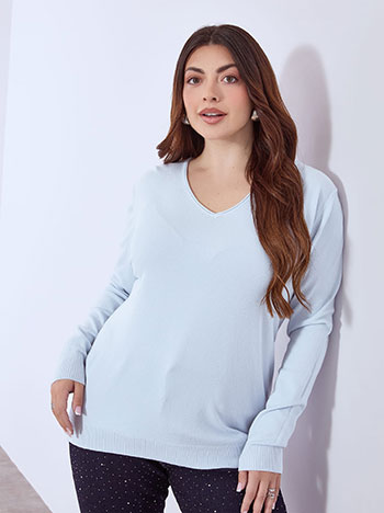 Sweater with ribbed details in sky blue