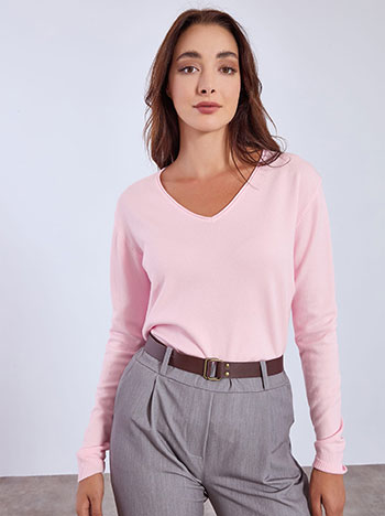 Sweater with ribbed details in baby pink