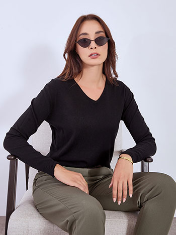 Sweater with ribbed details in black