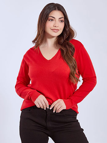 Sweater with ribbed details in red