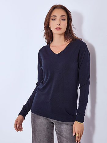 Sweater with ribbed details in dark blue