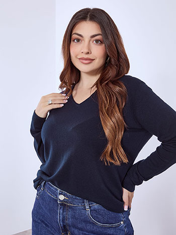 Sweater with ribbed details in dark blue