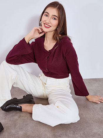 Cardigan knitted with soft touch in wine red