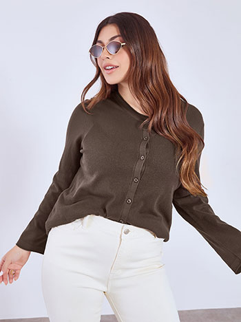 Ζακέτα πλεκτή με απαλή υφή σε καφέ σκούρο