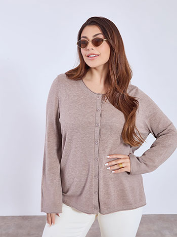 Cardigan knitted with soft touch in light brown